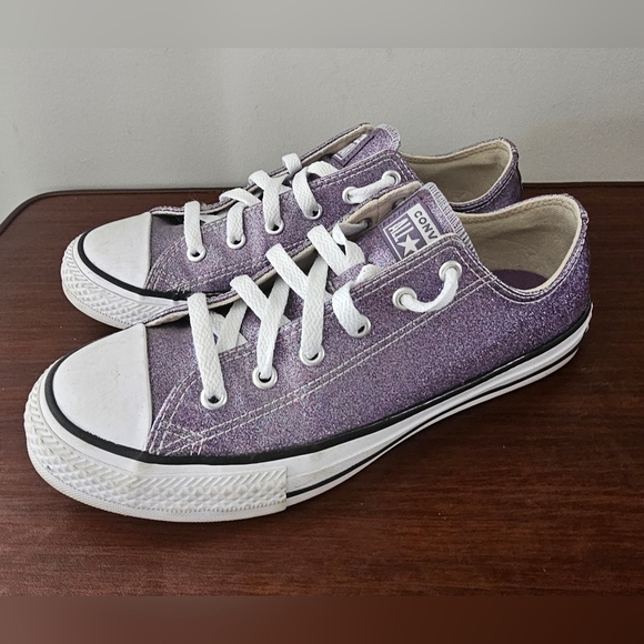 CONVERSE Girls Purple Sparkle Casual Sneakers, Shoee - Picture 1 of 9